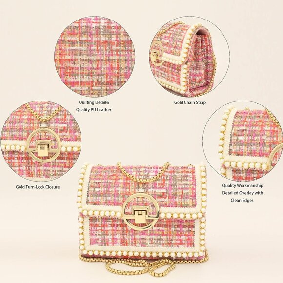 Trendy Faux Leather Crossbody Bag with Pearl Chain - Perfect Evening Accessory - Picture 5 of 5